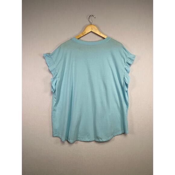 Crown & Ivy Ruffle Sleeve Blue T-shirt Top 2X Casual - Picture 7 of 10